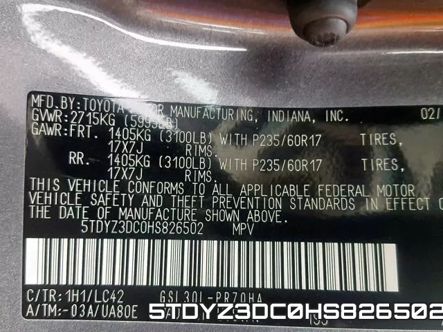 5TDYZ3DC0HS826502 фото 2