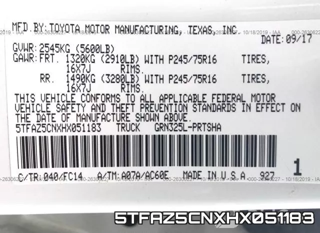 5TFAZ5CNXHX051183 фото 9