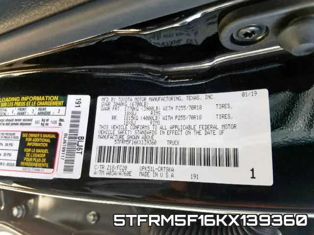 5TFRM5F16KX139360 фото 2
