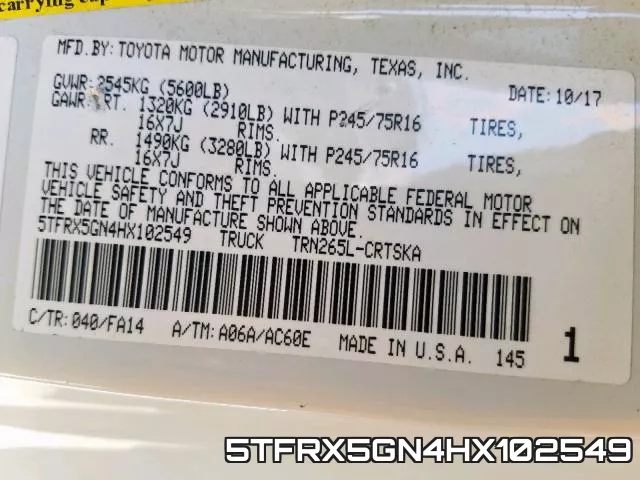 5TFRX5GN4HX102549 фото 2
