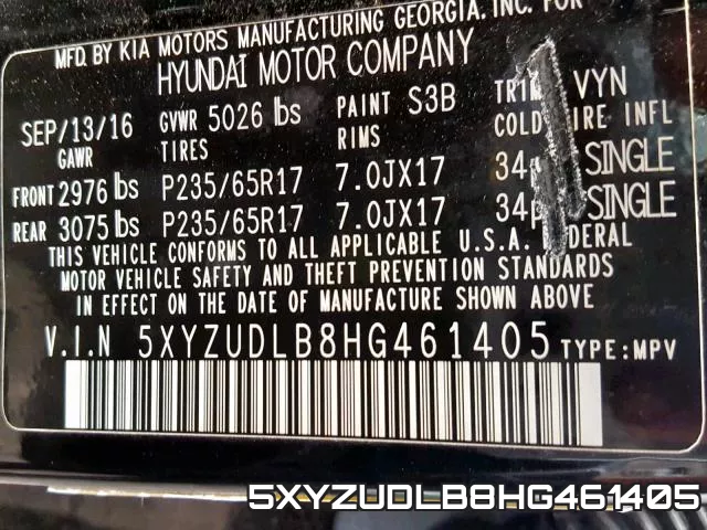 5XYZUDLB8HG461405 фото 2