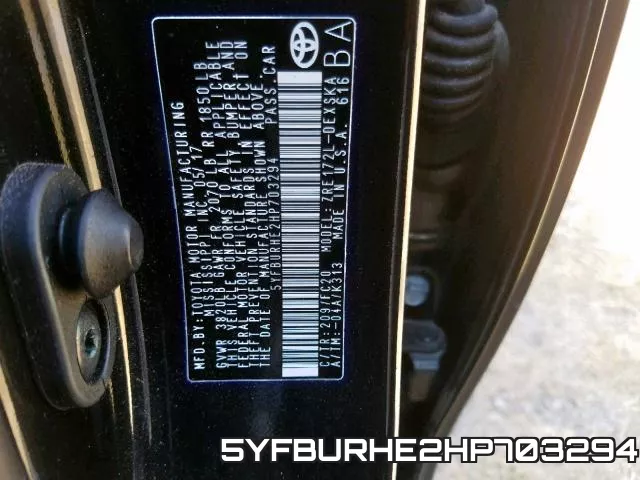 5YFBURHE2HP703294 фото 2