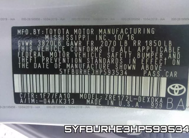 5YFBURHE3HP593534 фото 10