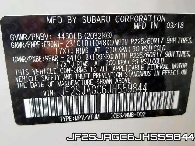 JF2SJAGC6JH559844 фото 2