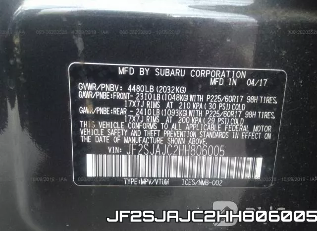 JF2SJAJC2HH806005 фото 10