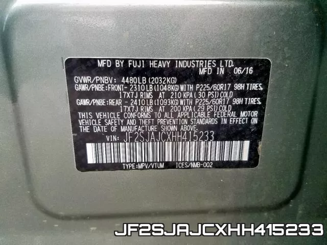 JF2SJAJCXHH415233 фото 2