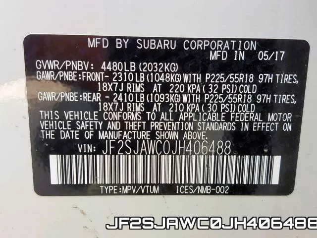 JF2SJAWC0JH406488 фото 2