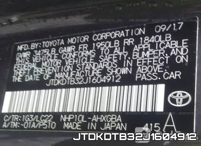 JTDKDTB32J1604912 фото 10