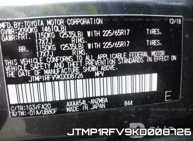 JTMP1RFV9KD008726 фото 10