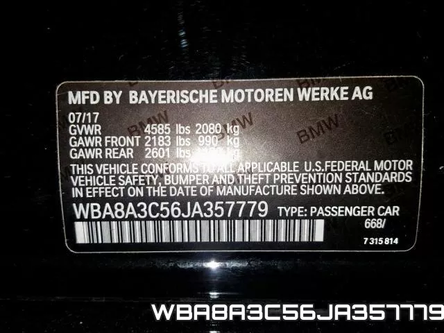 WBA8A3C56JA357779 фото 2