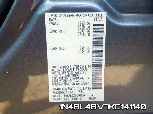 1N4BL4BV7KC141140 фото 2