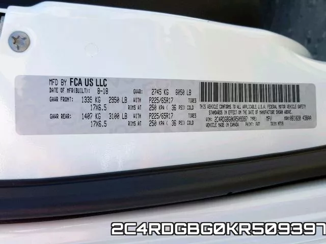 2C4RDGBG0KR509397 фото 2