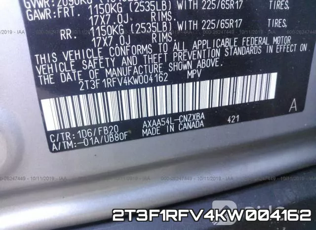 2T3F1RFV4KW004162 фото 10