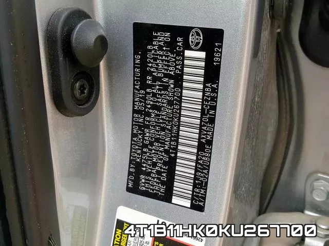 4T1B11HK0KU267700 фото 2