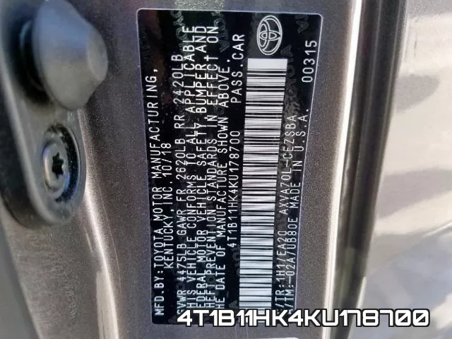 4T1B11HK4KU178700 фото 2