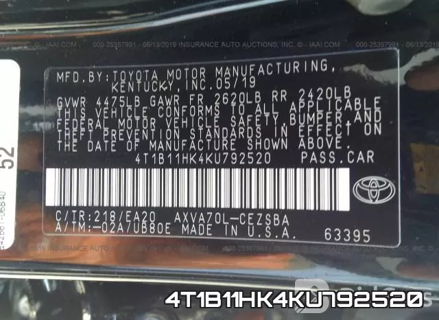 4T1B11HK4KU792520 фото 9