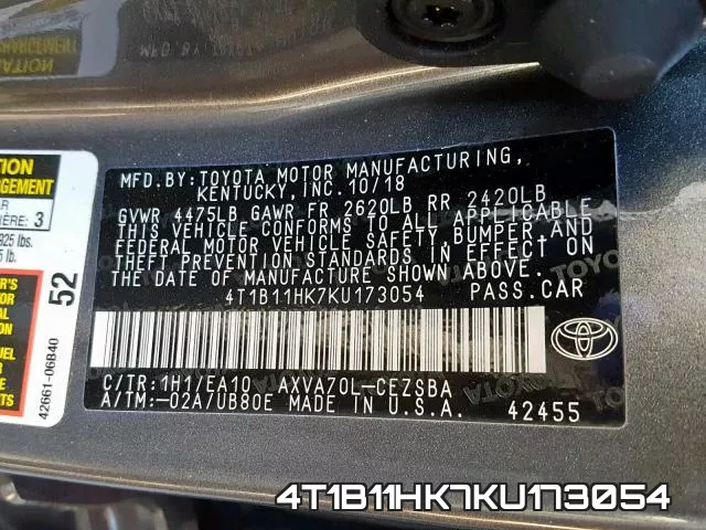 4T1B11HK7KU173054 фото 2