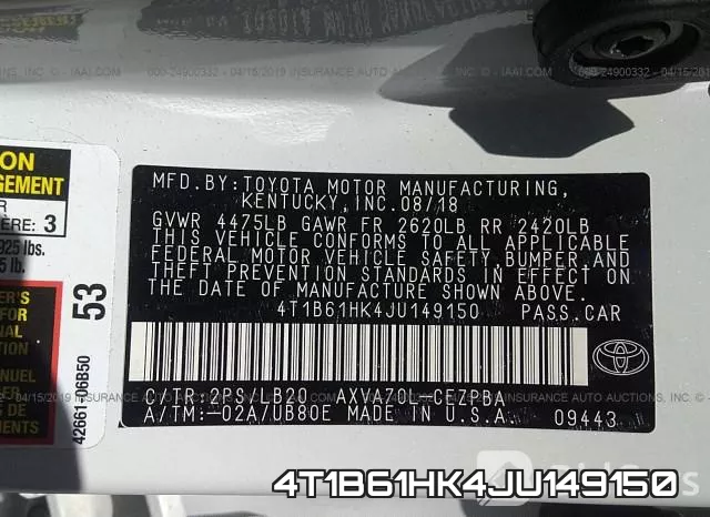 4T1B61HK4JU149150 фото 10
