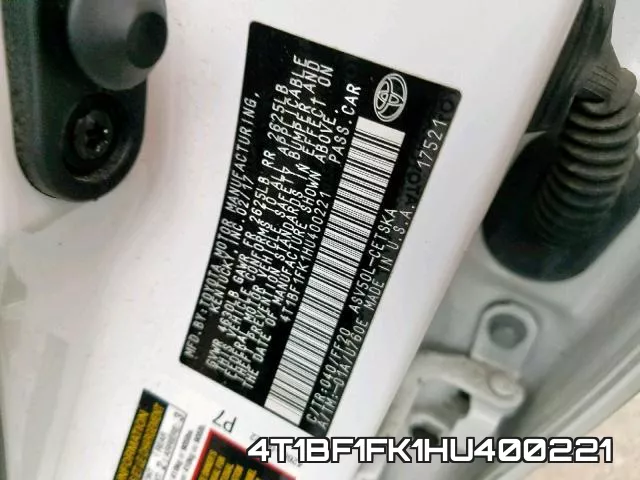 4T1BF1FK1HU400221 фото 2