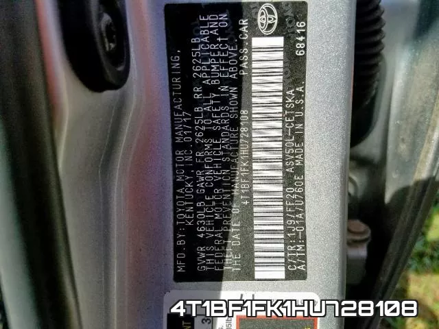 4T1BF1FK1HU728108 фото 2