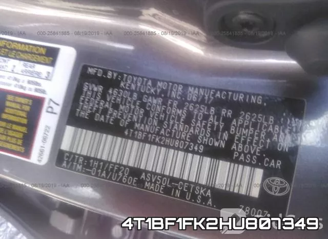4T1BF1FK2HU807349 фото 10