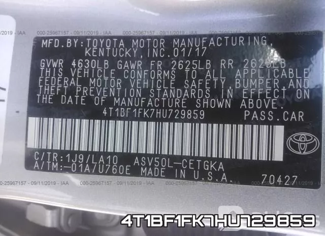 4T1BF1FK7HU729859 фото 10
