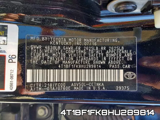 4T1BF1FK8HU289814 фото 2
