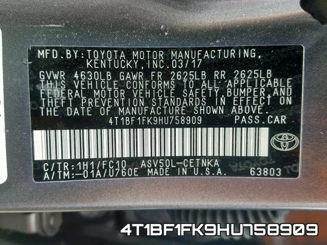 4T1BF1FK9HU758909 фото 2