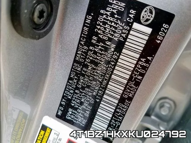 4T1BZ1HKXKU024792 фото 2