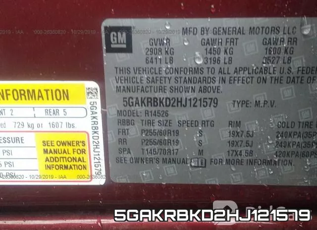 5GAKRBKD2HJ121579 фото 10