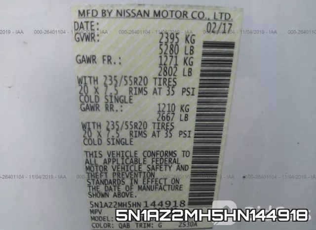 5N1AZ2MH5HN144918 фото 10