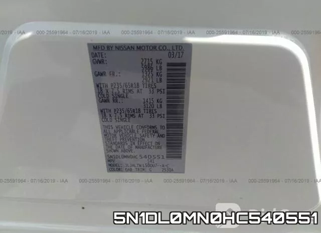 5N1DL0MN0HC540551 фото 10