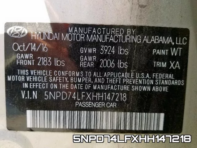 5NPD74LFXHH147218 фото 2