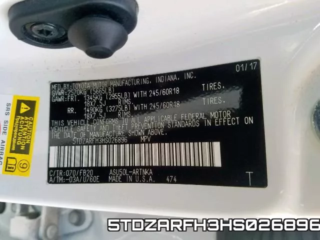 5TDZARFH3HS026896 фото 2