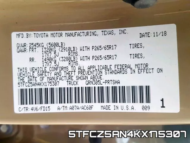5TFCZ5AN4KX175307 фото 2