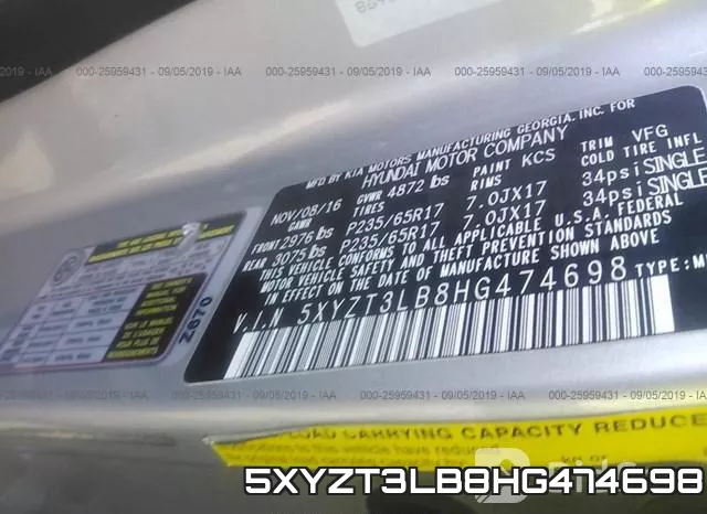 5XYZT3LB8HG474698 фото 10