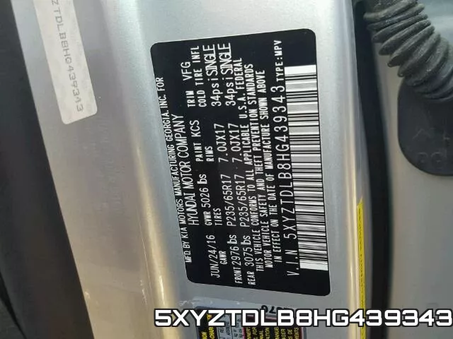 5XYZTDLB8HG439343 фото 2