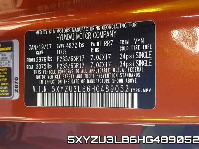 5XYZU3LB6HG489052 фото 2