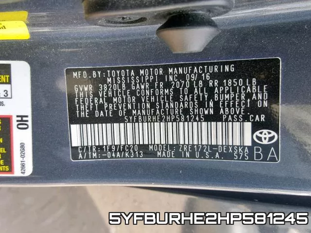 5YFBURHE2HP581245 фото 2