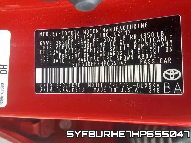 5YFBURHE7HP655047 фото 2