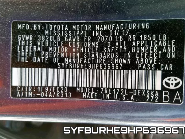 5YFBURHE9HP636967 фото 2