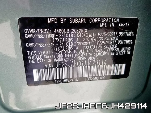 JF2SJAEC6JH429114 фото 2