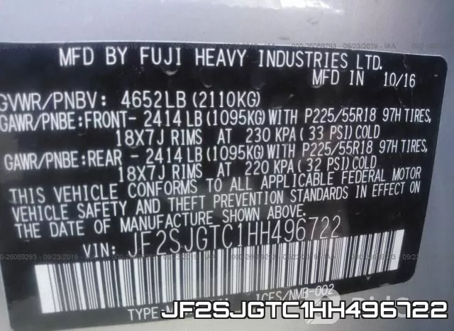 JF2SJGTC1HH496722 фото 10