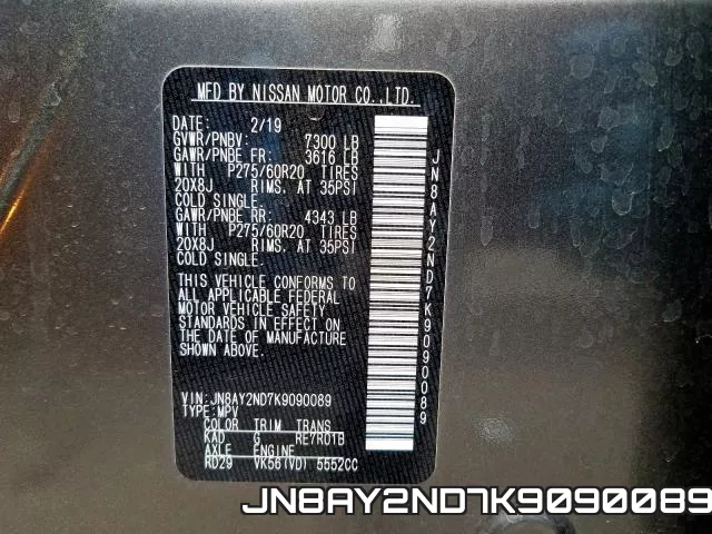 JN8AY2ND7K9090089 фото 2