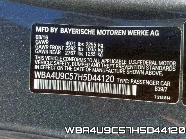 WBA4U9C57H5D44120 фото 2