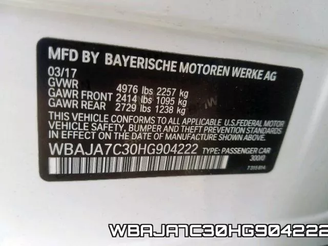 WBAJA7C30HG904222 фото 2