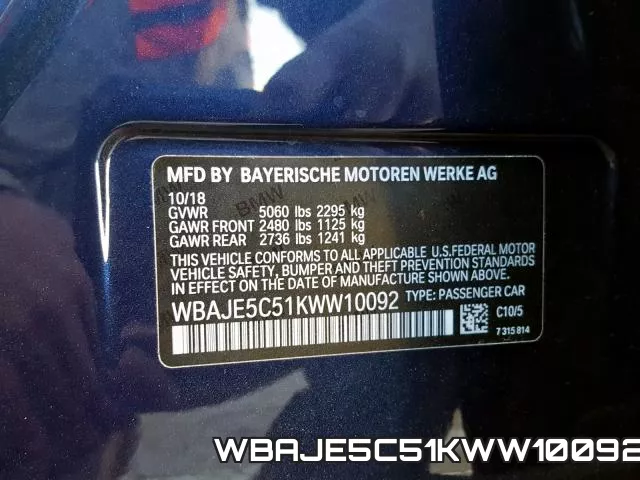 WBAJE5C51KWW10092 фото 2