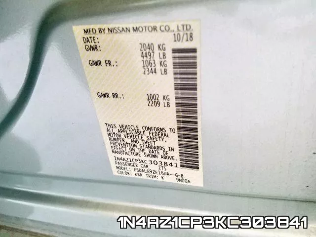 1N4AZ1CP3KC303841 фото 2