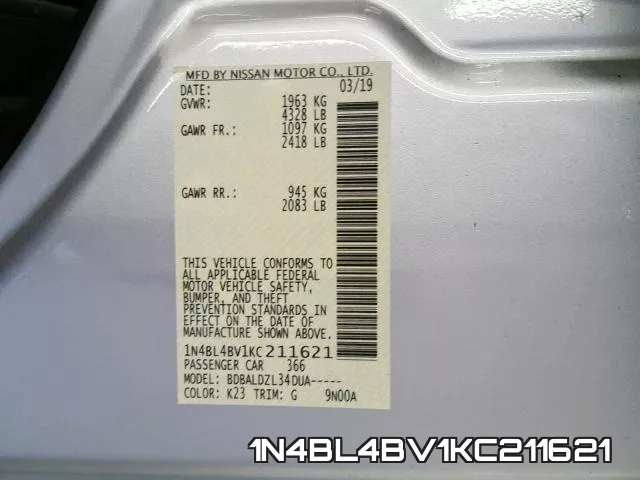 1N4BL4BV1KC211621 фото 2