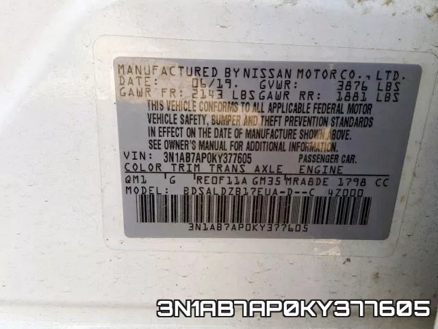 3N1AB7AP0KY377605 фото 2